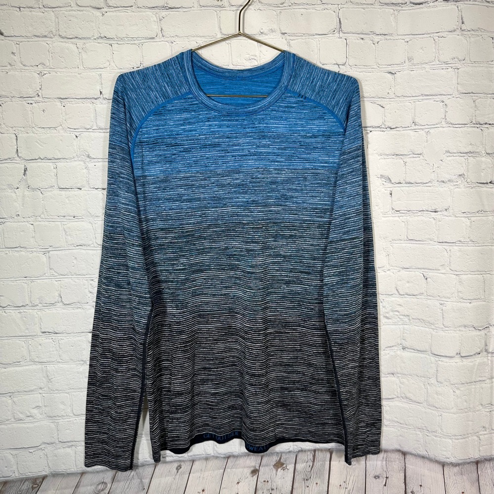 Lululemon Metal Vent Tech Long Sleeve Shirt Mens‎ Large Blue Black Ombre Stripe